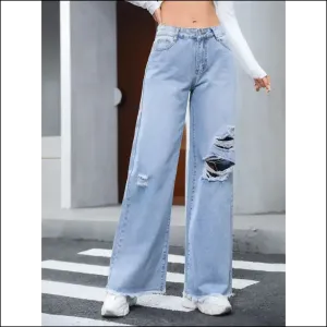 Strut your Stuff in Needful Things Distressed Raw Hem Wide Leg Jeans 😂💃
