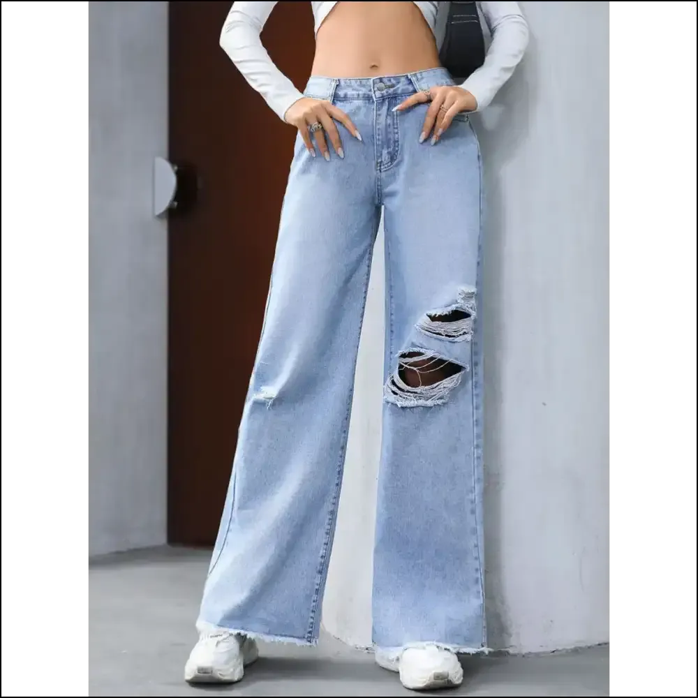 Strut your Stuff in Needful Things Distressed Raw Hem Wide Leg Jeans 😂💃