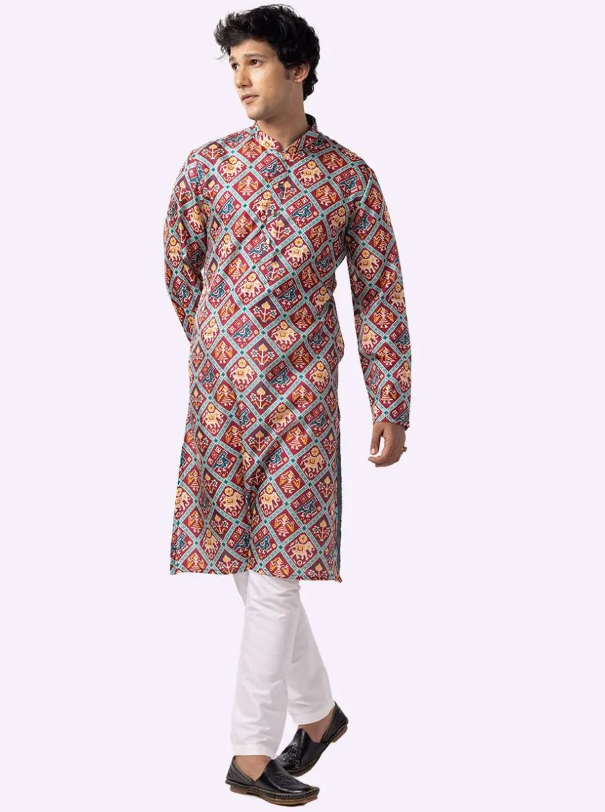 Stylish Wine Printed Kurta | The Kurta Company