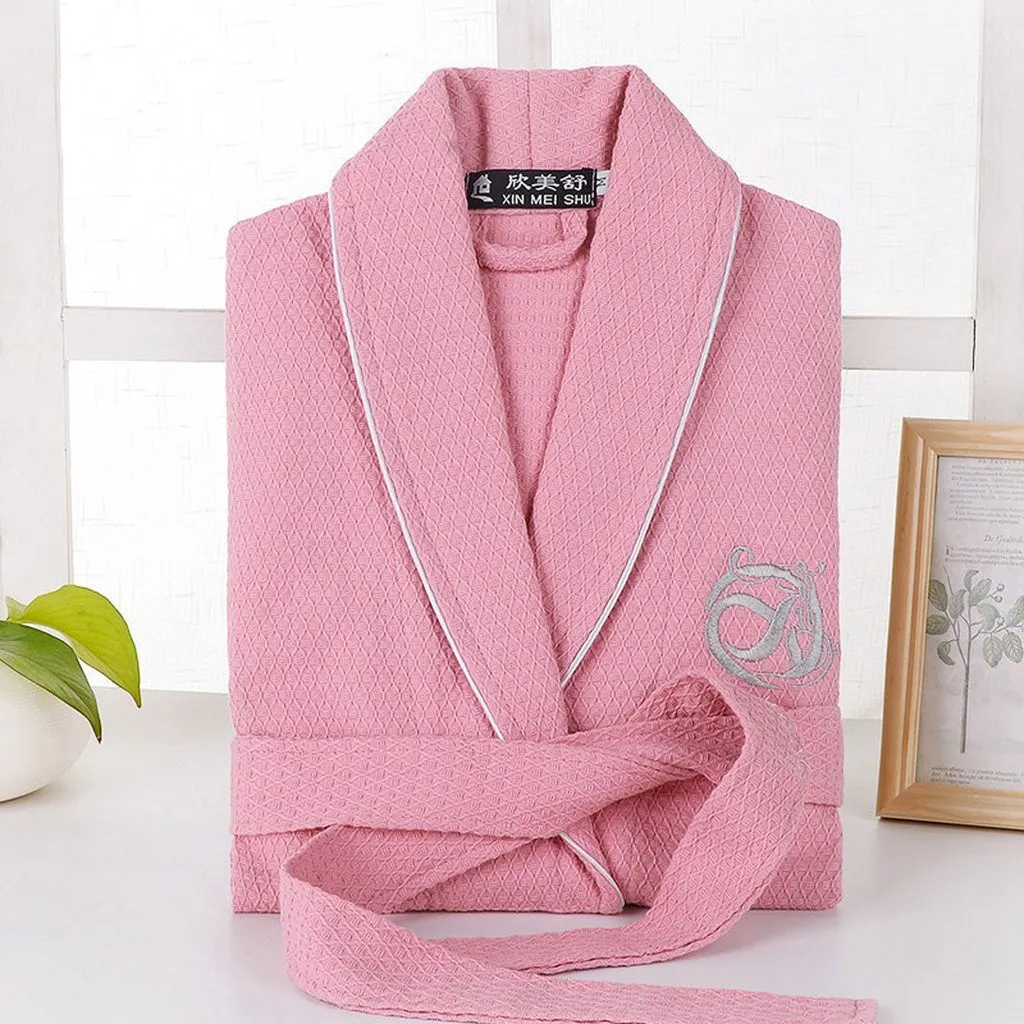 Summer Waffle Cotton Bathrobe Men Long-Sleeve Mens Robe Sweat Evaporate Couples Kimono Bath Robes Hotel SPA Robes Dressing Gown