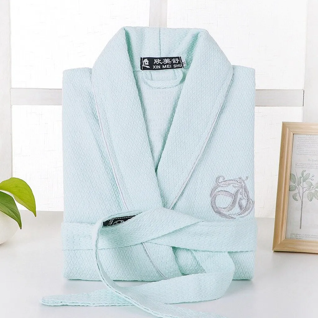 Summer Waffle Cotton Bathrobe Men Long-Sleeve Mens Robe Sweat Evaporate Couples Kimono Bath Robes Hotel SPA Robes Dressing Gown