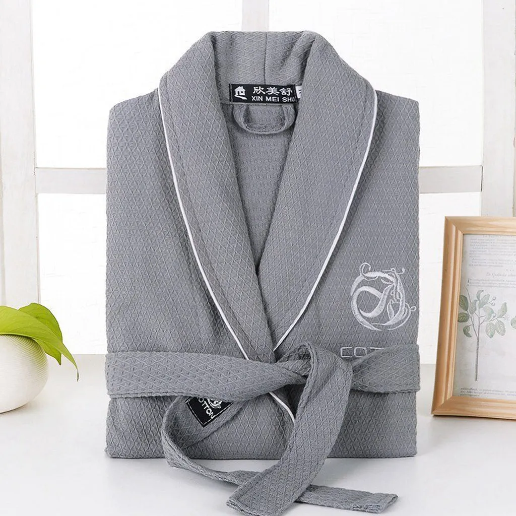 Summer Waffle Cotton Bathrobe Men Long-Sleeve Mens Robe Sweat Evaporate Couples Kimono Bath Robes Hotel SPA Robes Dressing Gown