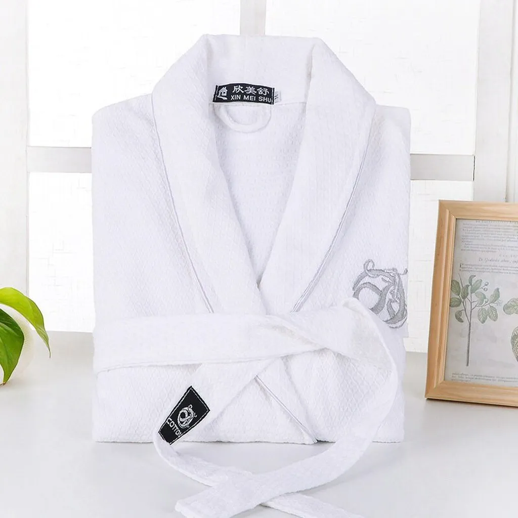 Summer Waffle Cotton Bathrobe Men Long-Sleeve Mens Robe Sweat Evaporate Couples Kimono Bath Robes Hotel SPA Robes Dressing Gown