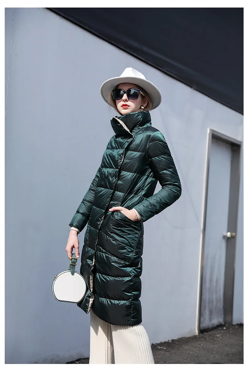 Super Long Zipper Stitching Slim Coat