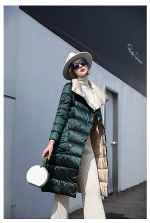 Super Long Zipper Stitching Slim Coat