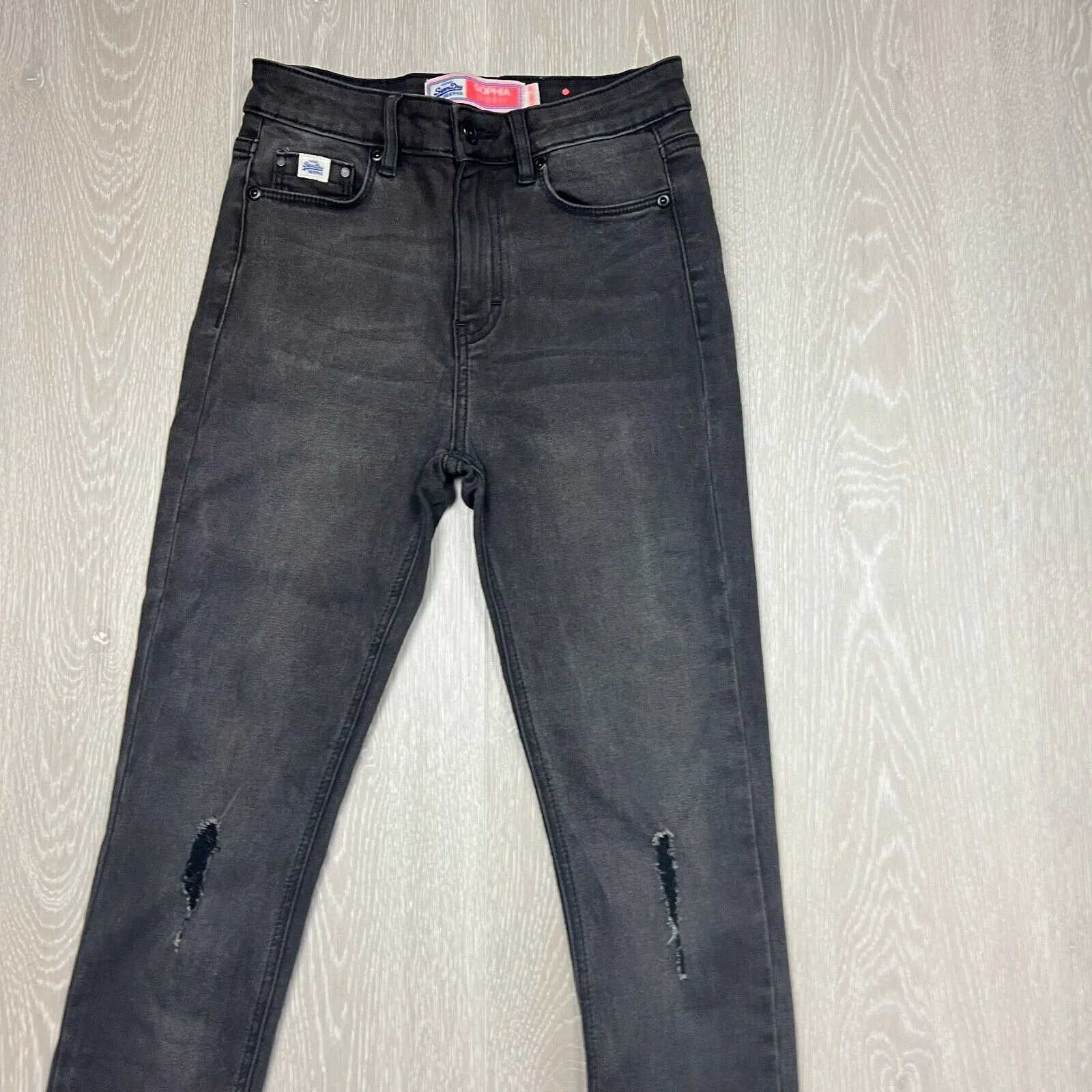 Superdry Sophia Skinny Black Distressed Jeans Size 24