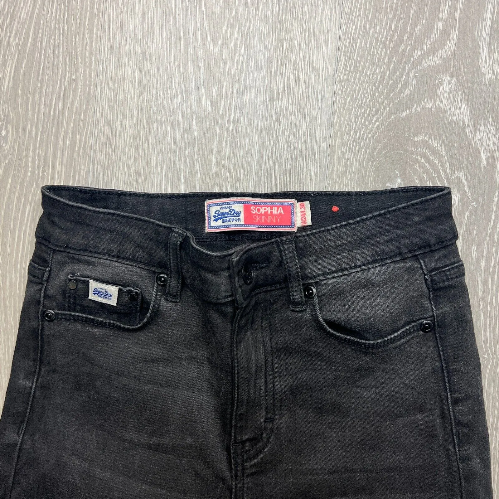 Superdry Sophia Skinny Black Distressed Jeans Size 24