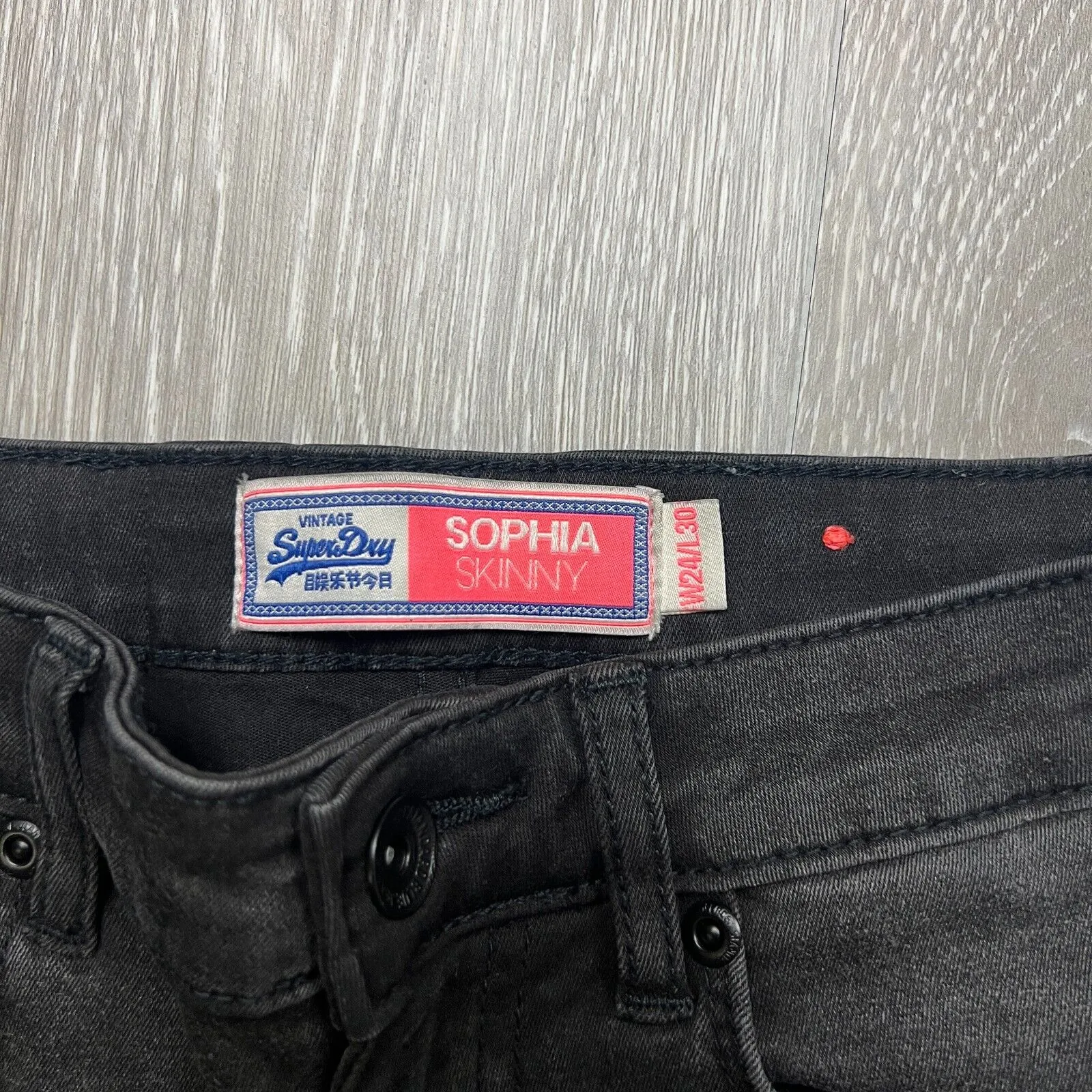 Superdry Sophia Skinny Black Distressed Jeans Size 24