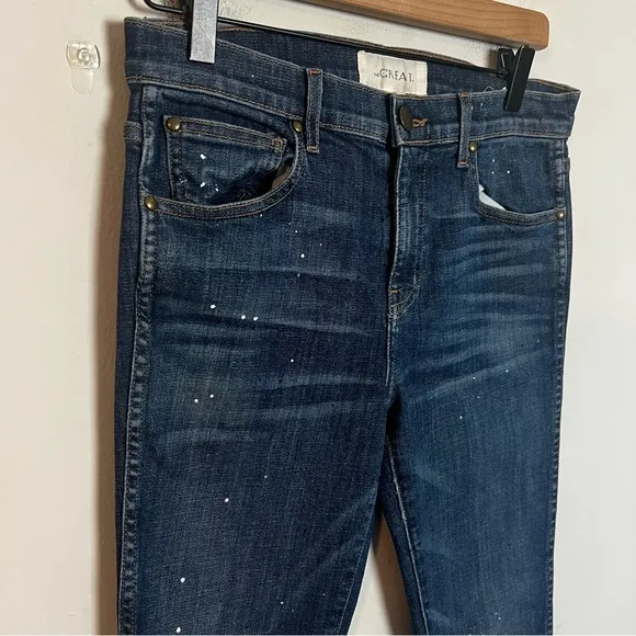 THE GREAT.- The Almost Skinny Jeans Paint Splatter Current Elliot Denim