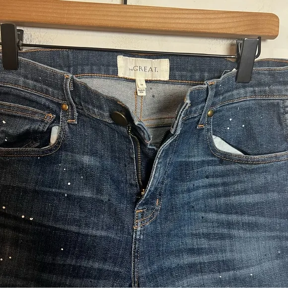 THE GREAT.- The Almost Skinny Jeans Paint Splatter Current Elliot Denim