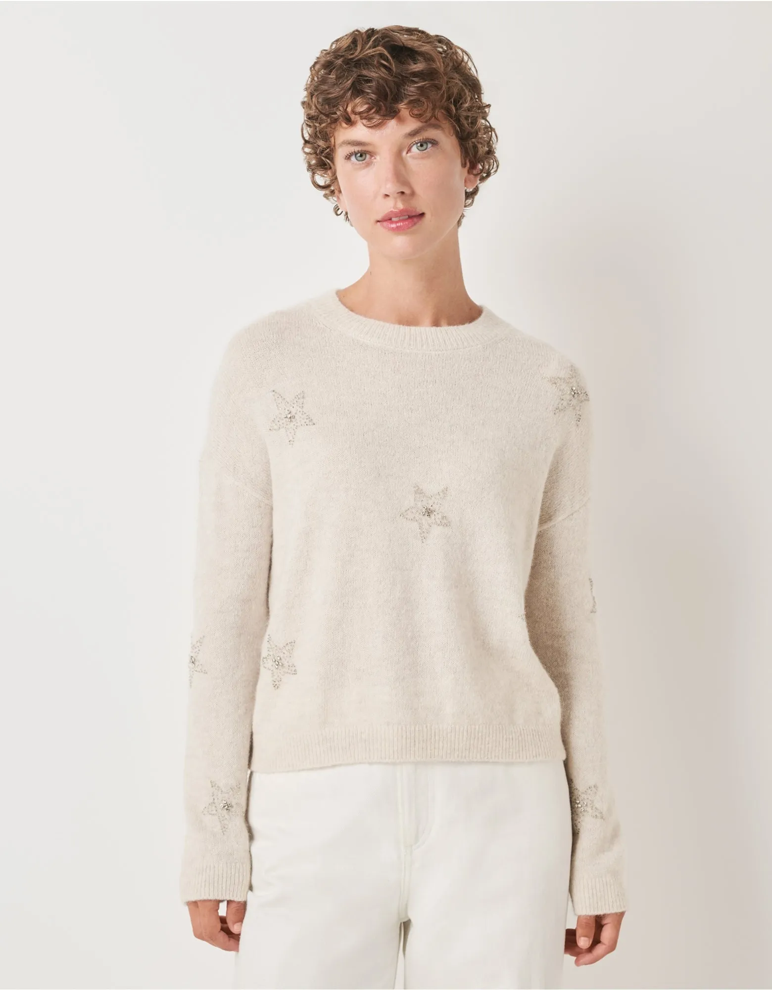 THE WHITE COMPANY Embellished Sparkle Star Jumper with Alpaca - Cloud Marl
