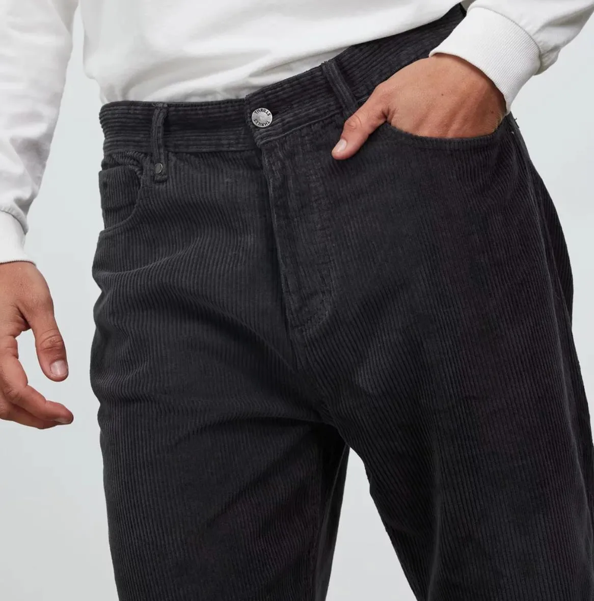 Thrills Mens Slacker Cord Jeans Charcoal Relaxed Fit Size 28 (New)