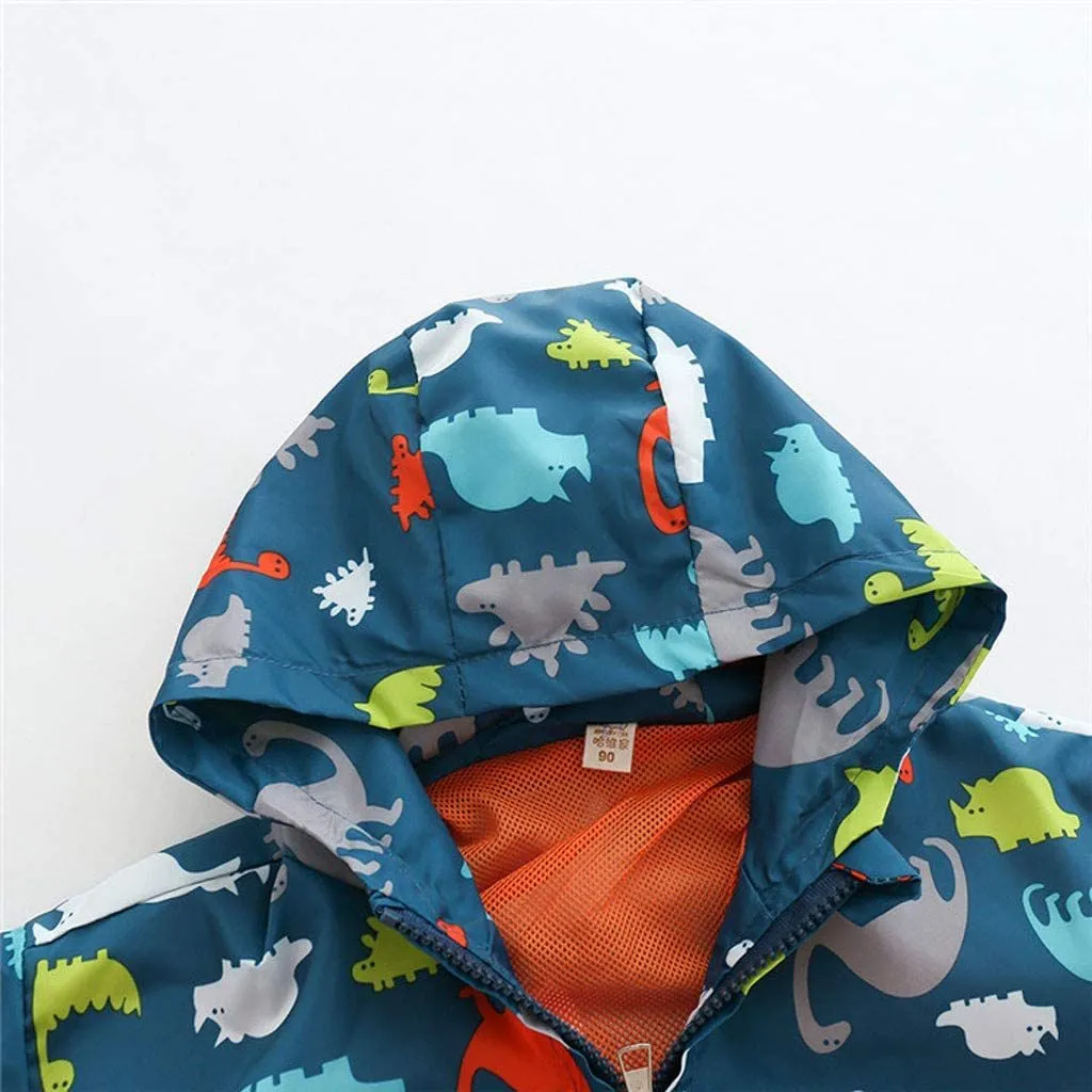 Toddler Boys Girls Jacket Hooded Trench Dinosaur Lightweight Kids Coats Windbreaker Outdoor