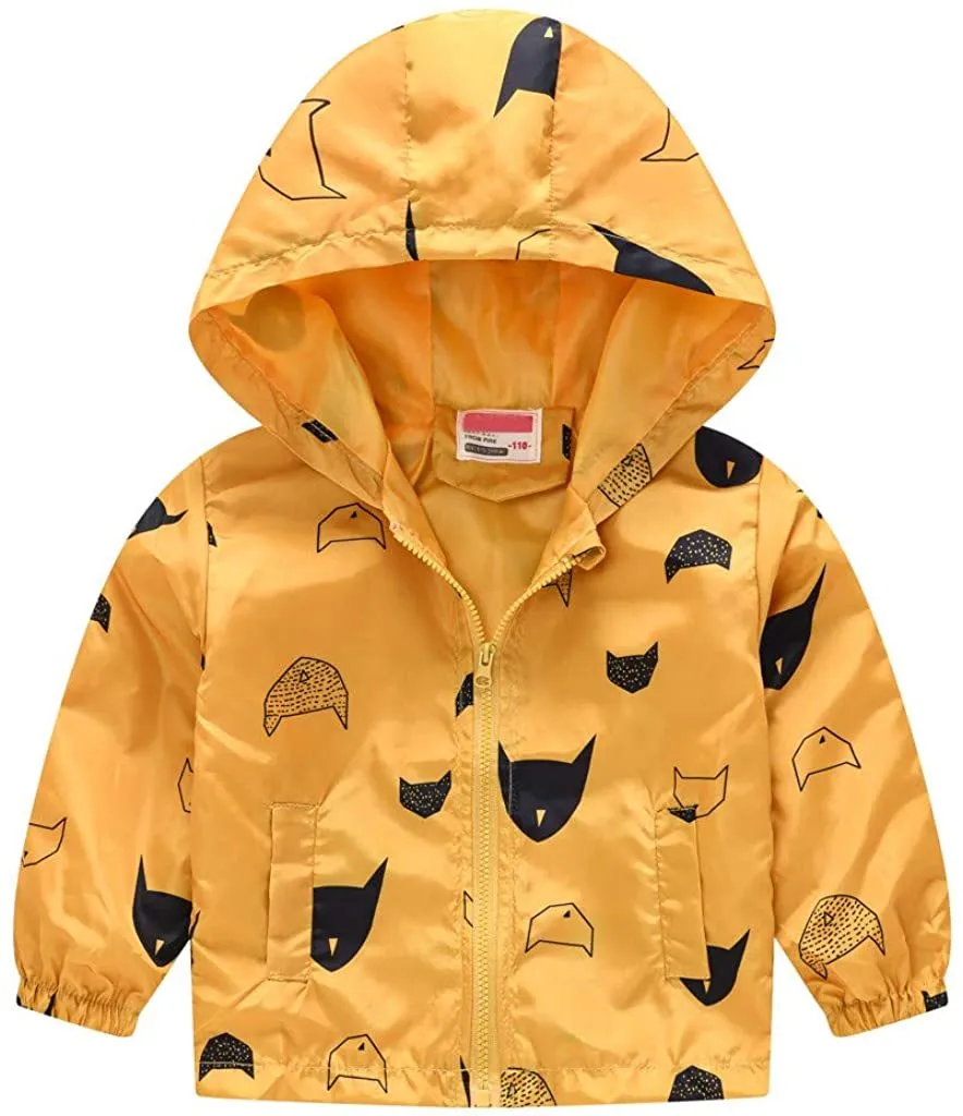 Toddler Boys Girls Jacket Hooded Trench Dinosaur Lightweight Kids Coats Windbreaker Outdoor