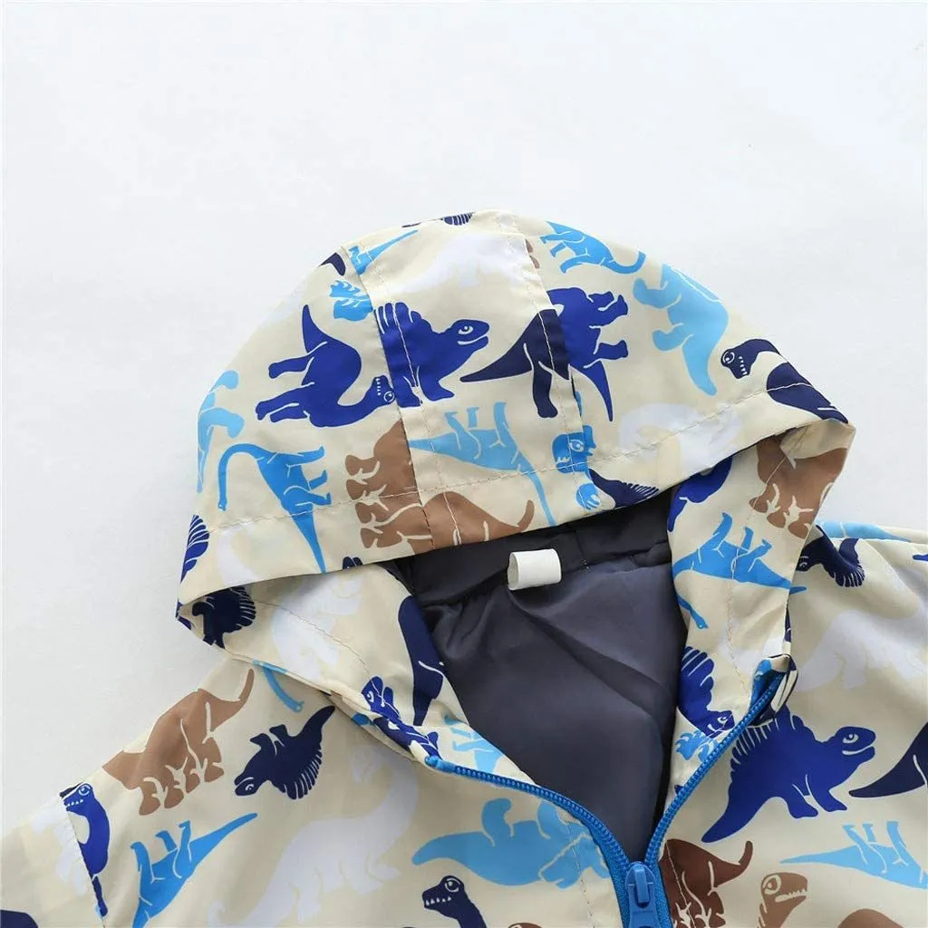 Toddler Boys Girls Jacket Hooded Trench Dinosaur Lightweight Kids Coats Windbreaker Outdoor