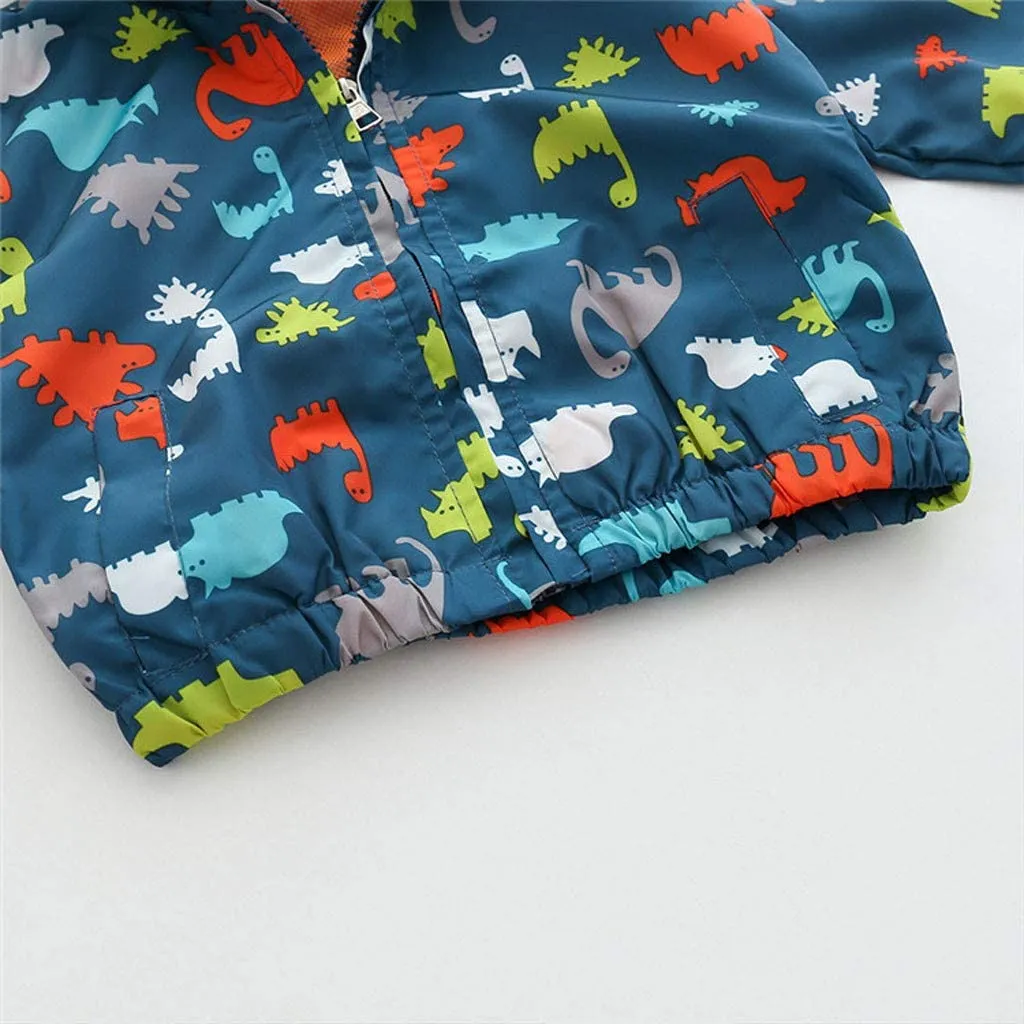 Toddler Boys Girls Jacket Hooded Trench Dinosaur Lightweight Kids Coats Windbreaker Outdoor