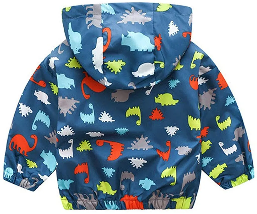 Toddler Boys Girls Jacket Hooded Trench Dinosaur Lightweight Kids Coats Windbreaker Outdoor