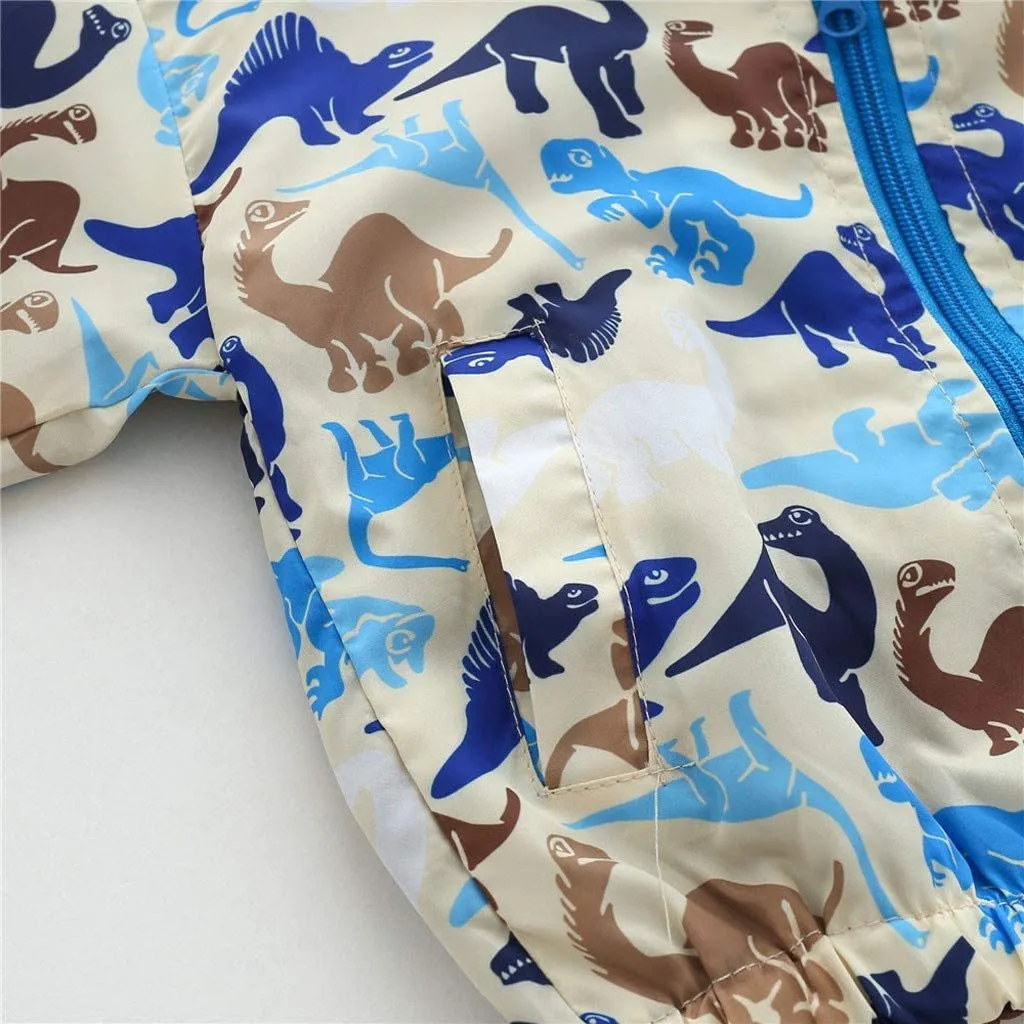 Toddler Boys Girls Jacket Hooded Trench Dinosaur Lightweight Kids Coats Windbreaker Outdoor