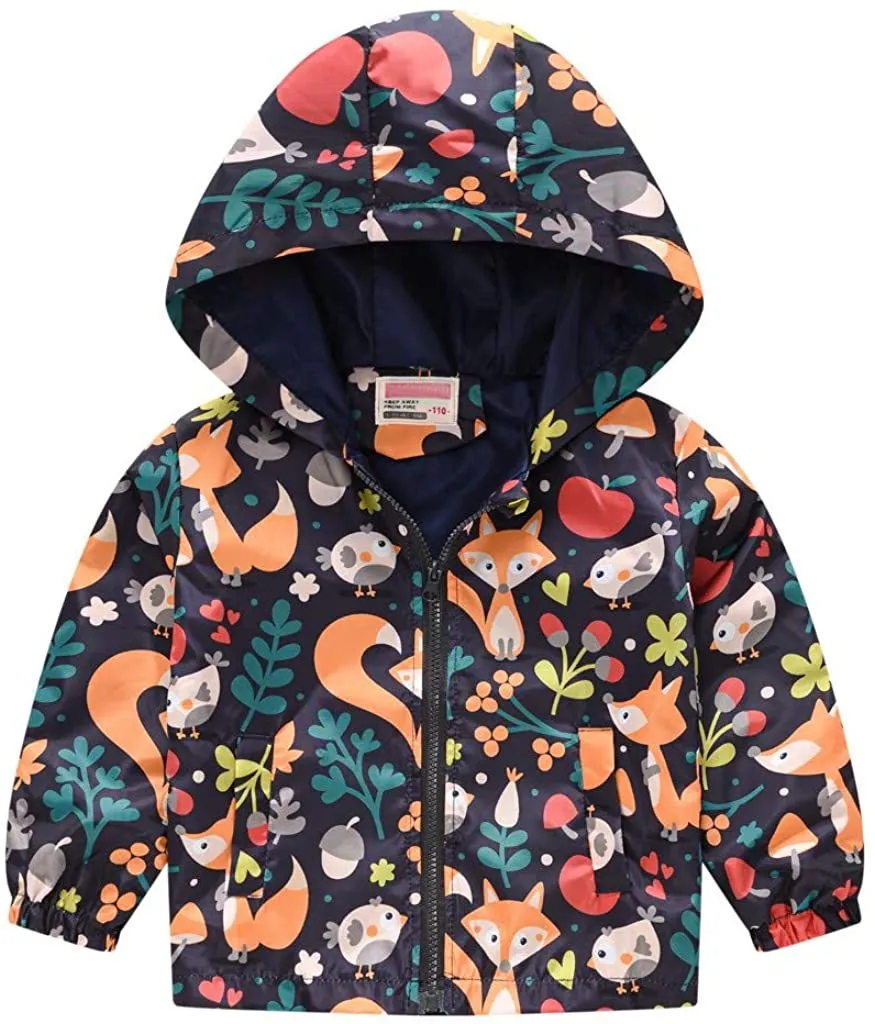 Toddler Boys Girls Jacket Hooded Trench Dinosaur Lightweight Kids Coats Windbreaker Outdoor