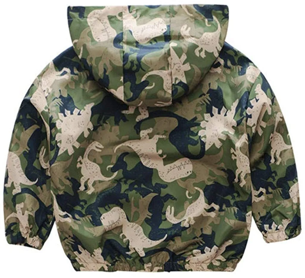 Toddler Boys Girls Jacket Hooded Trench Dinosaur Lightweight Kids Coats Windbreaker Outdoor