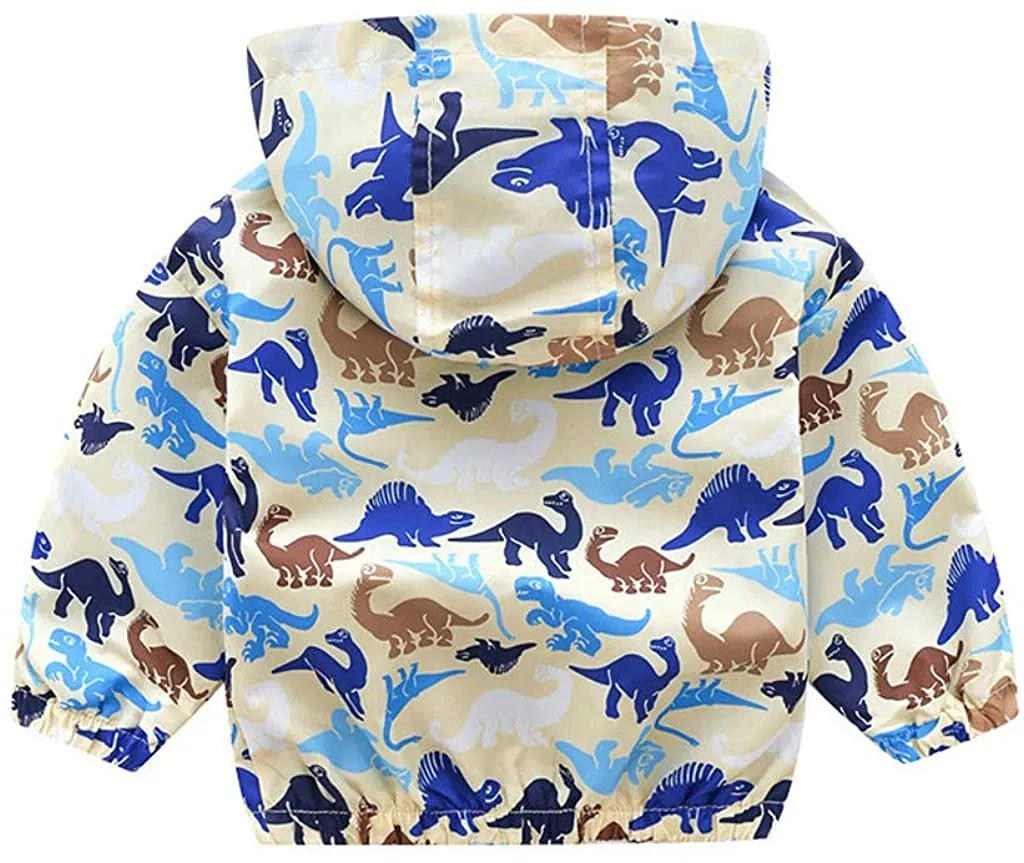Toddler Boys Girls Jacket Hooded Trench Dinosaur Lightweight Kids Coats Windbreaker Outdoor