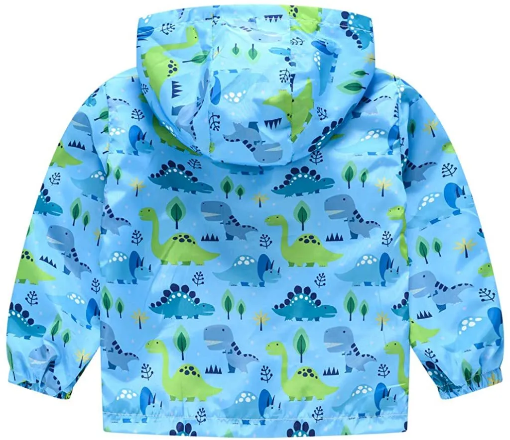 Toddler Boys Girls Jacket Hooded Trench Dinosaur Lightweight Kids Coats Windbreaker Outdoor