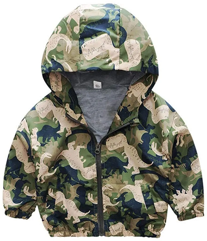 Toddler Boys Girls Jacket Hooded Trench Dinosaur Lightweight Kids Coats Windbreaker Outdoor