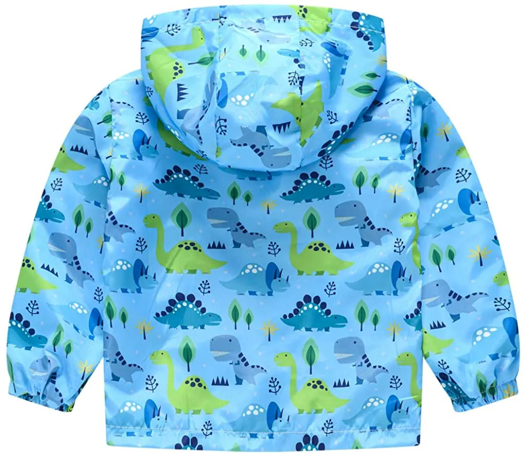 Toddler Boys Girls Jacket Hooded Trench Dinosaur Lightweight Kids Coats Windbreaker Outdoor