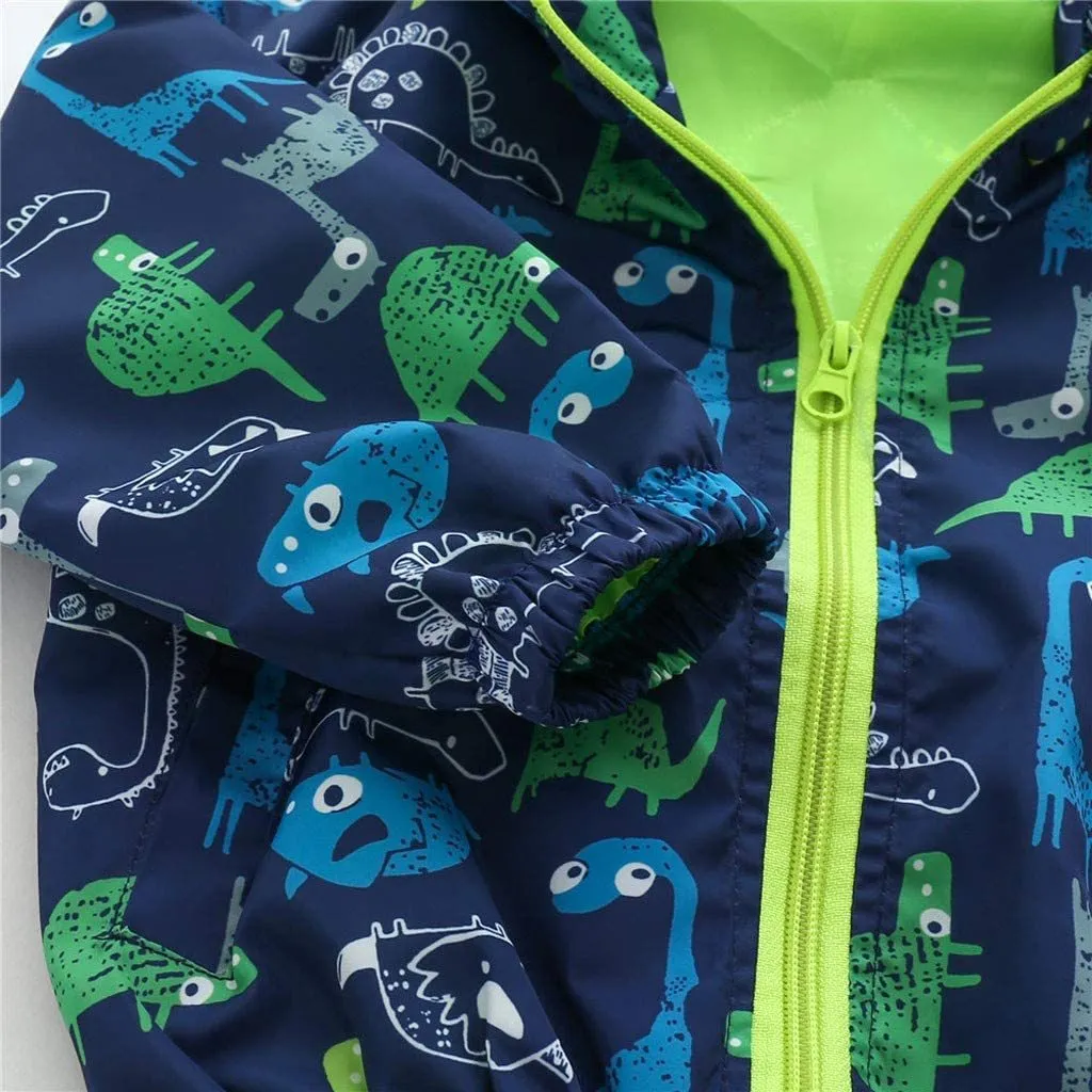 Toddler Boys Girls Jacket Hooded Trench Dinosaur Lightweight Kids Coats Windbreaker Outdoor