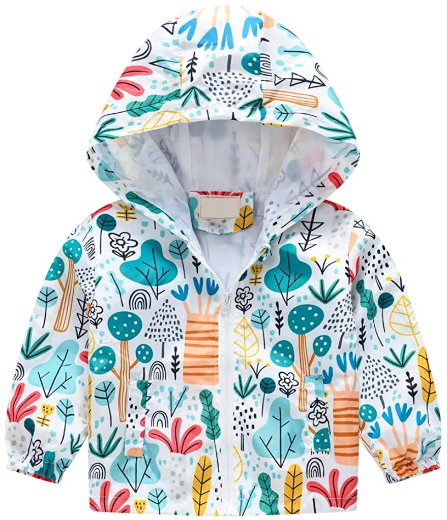 Toddler Boys Girls Jacket Hooded Trench Dinosaur Lightweight Kids Coats Windbreaker Outdoor