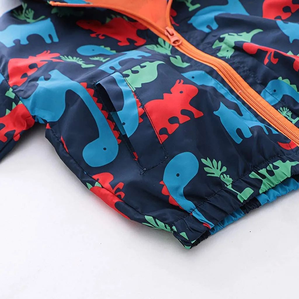 Toddler Boys Girls Jacket Hooded Trench Dinosaur Lightweight Kids Coats Windbreaker Outdoor