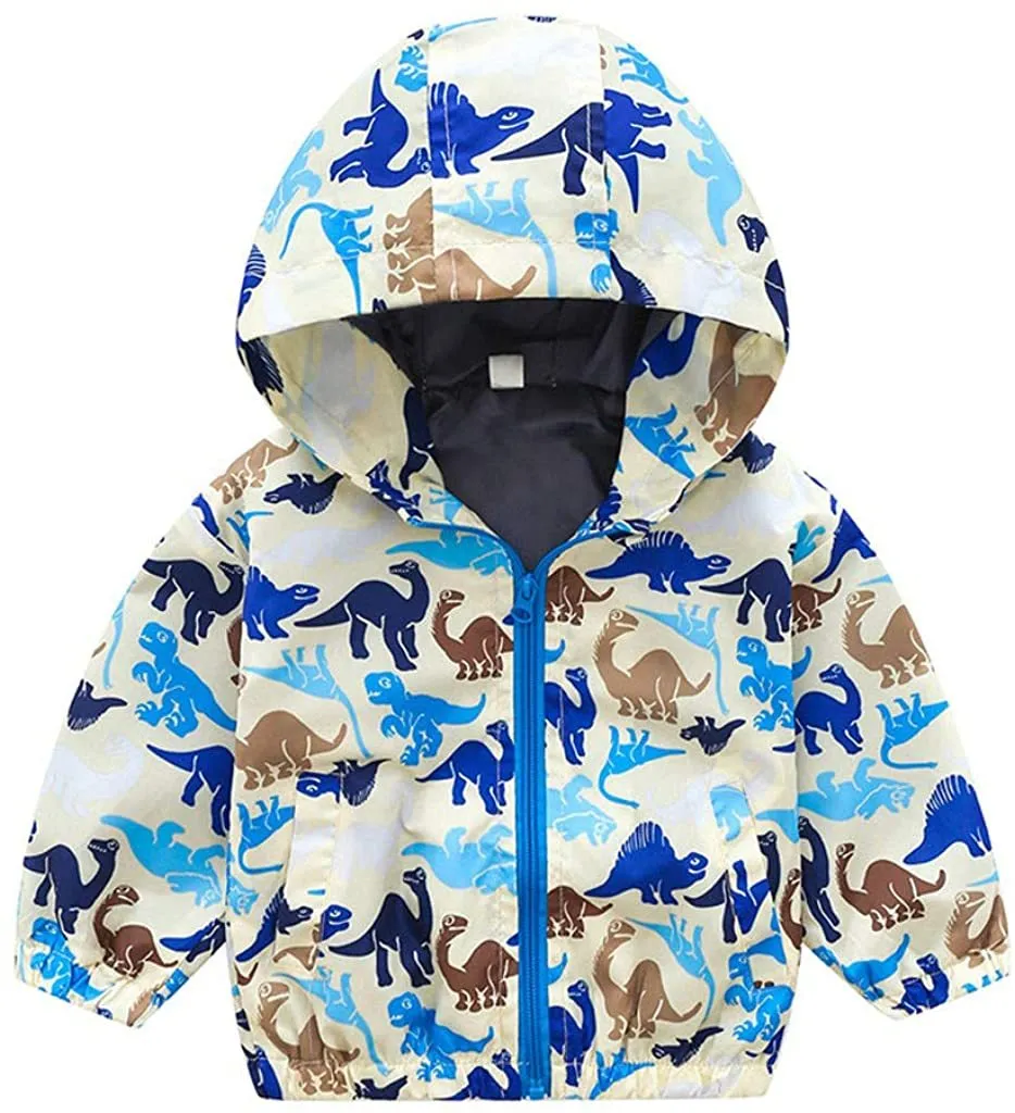 Toddler Boys Girls Jacket Hooded Trench Dinosaur Lightweight Kids Coats Windbreaker Outdoor