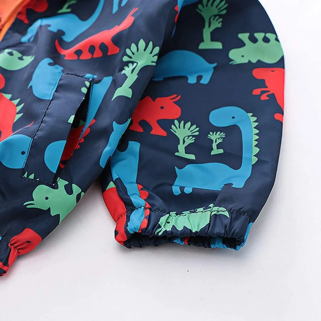 Toddler Boys Girls Jacket Hooded Trench Dinosaur Lightweight Kids Coats Windbreaker Outdoor
