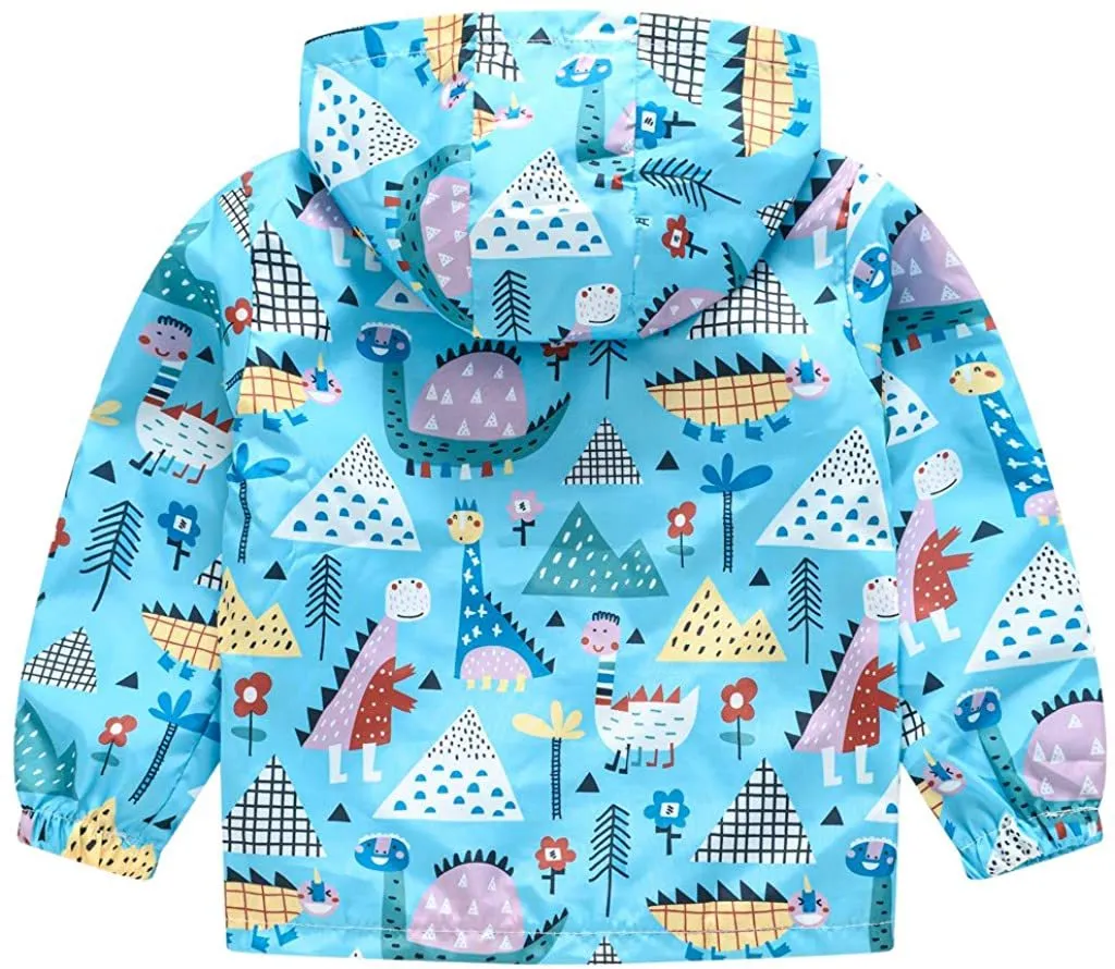 Toddler Boys Girls Jacket Hooded Trench Dinosaur Lightweight Kids Coats Windbreaker Outdoor