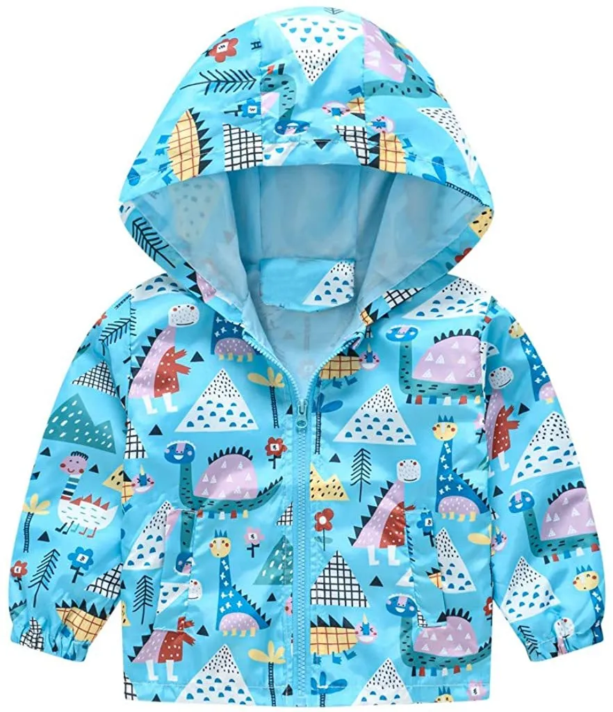 Toddler Boys Girls Jacket Hooded Trench Dinosaur Lightweight Kids Coats Windbreaker Outdoor