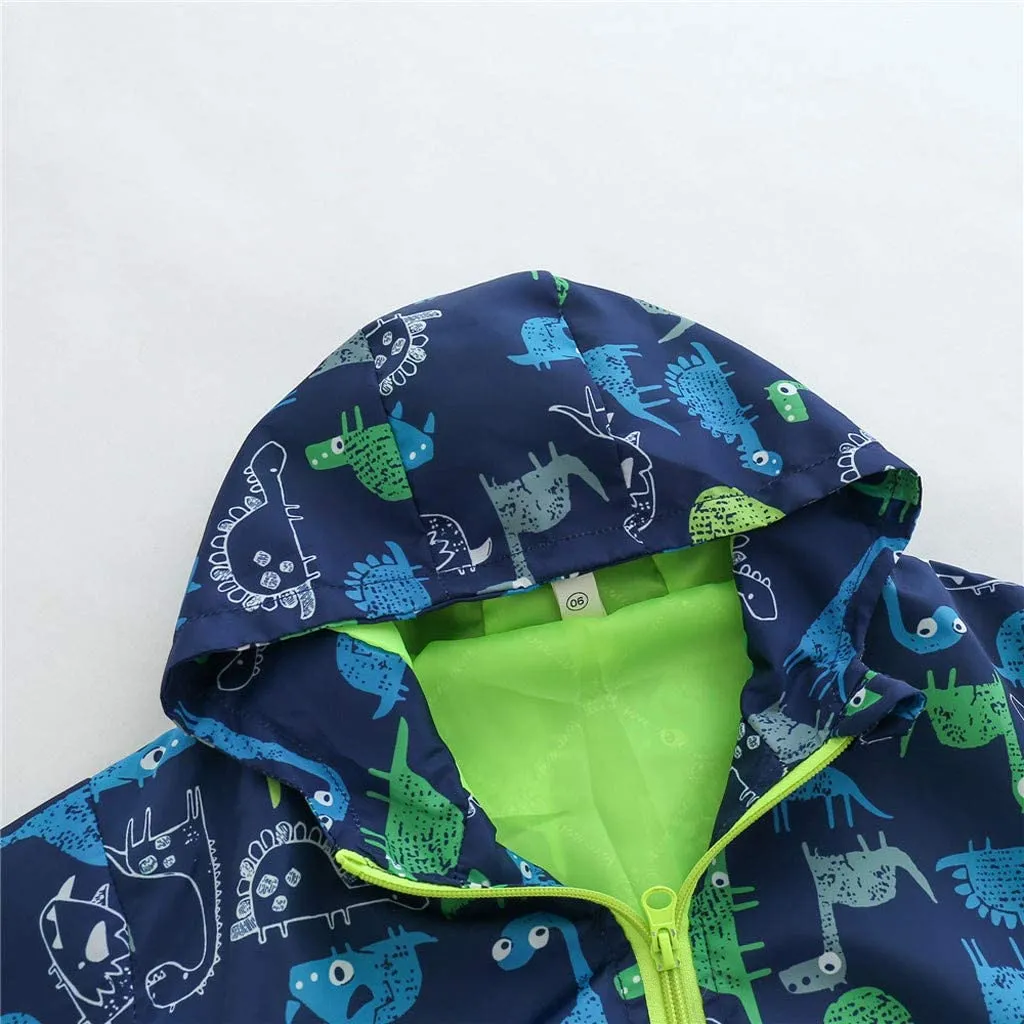 Toddler Boys Girls Jacket Hooded Trench Dinosaur Lightweight Kids Coats Windbreaker Outdoor