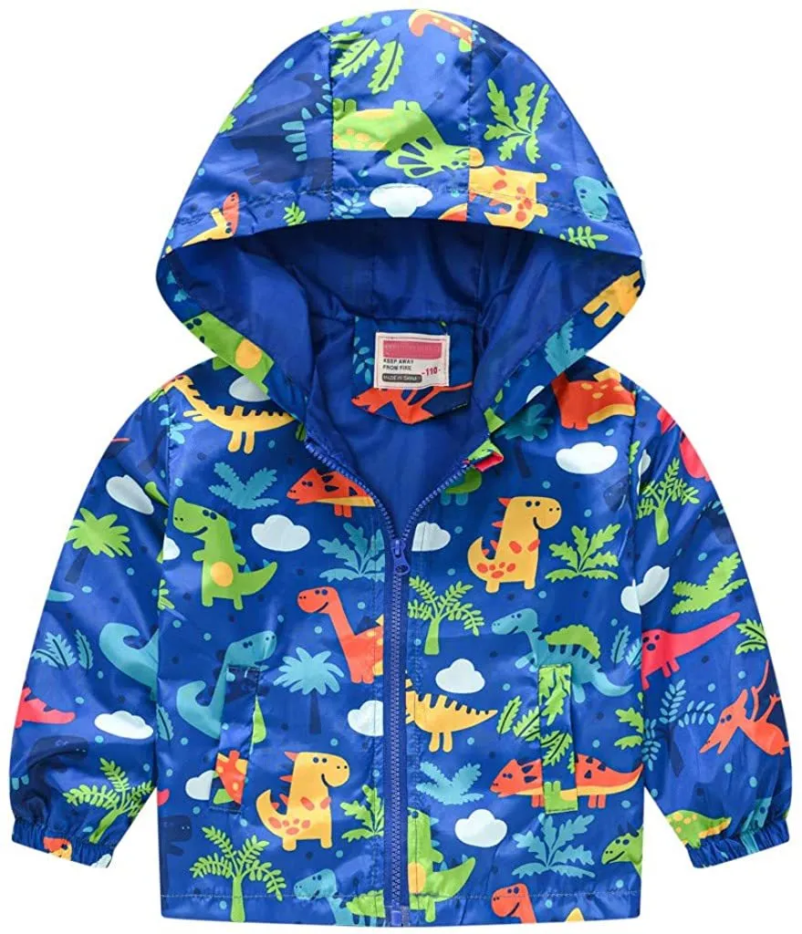 Toddler Boys Girls Jacket Hooded Trench Dinosaur Lightweight Kids Coats Windbreaker Outdoor