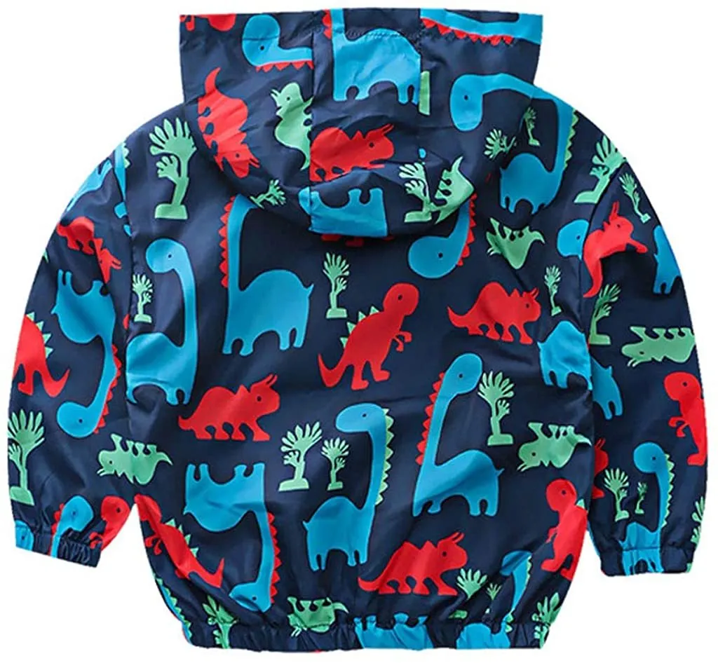 Toddler Boys Girls Jacket Hooded Trench Dinosaur Lightweight Kids Coats Windbreaker Outdoor
