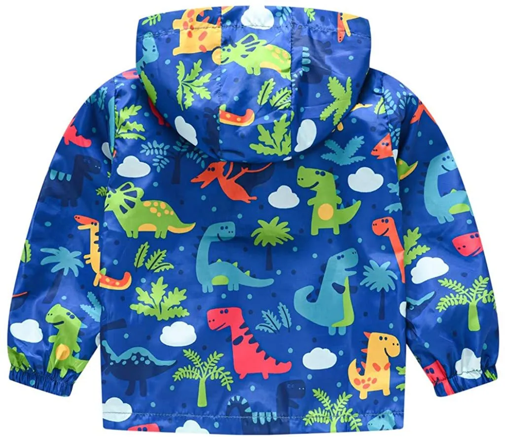 Toddler Boys Girls Jacket Hooded Trench Dinosaur Lightweight Kids Coats Windbreaker Outdoor