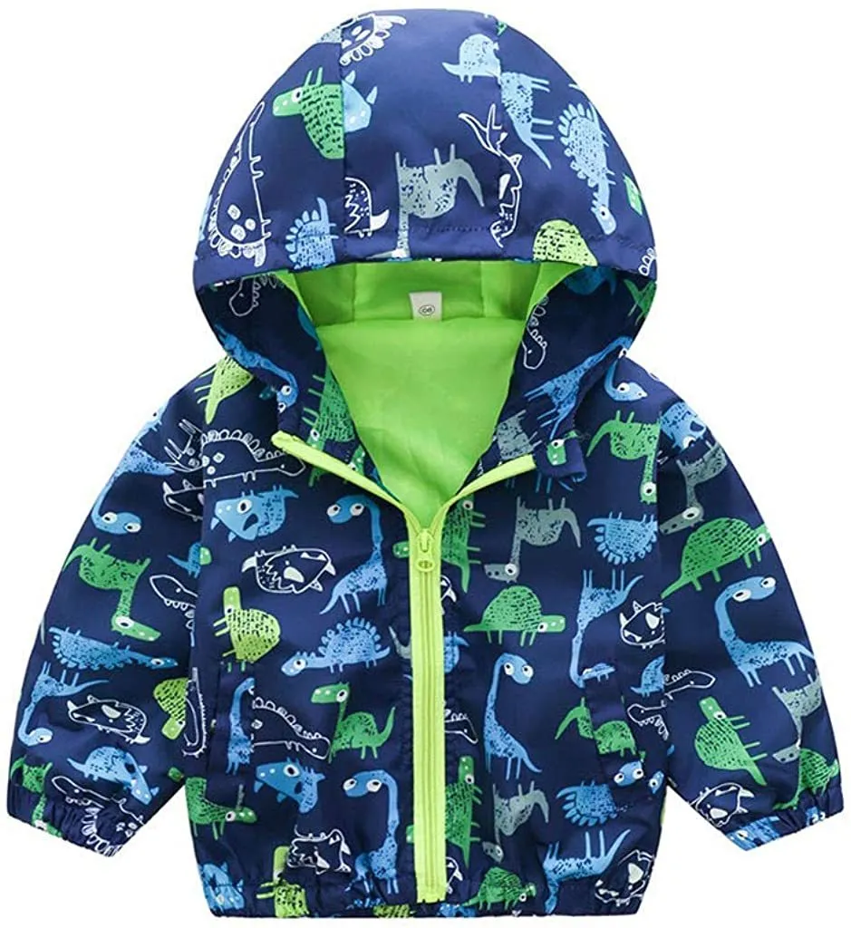 Toddler Boys Girls Jacket Hooded Trench Dinosaur Lightweight Kids Coats Windbreaker Outdoor