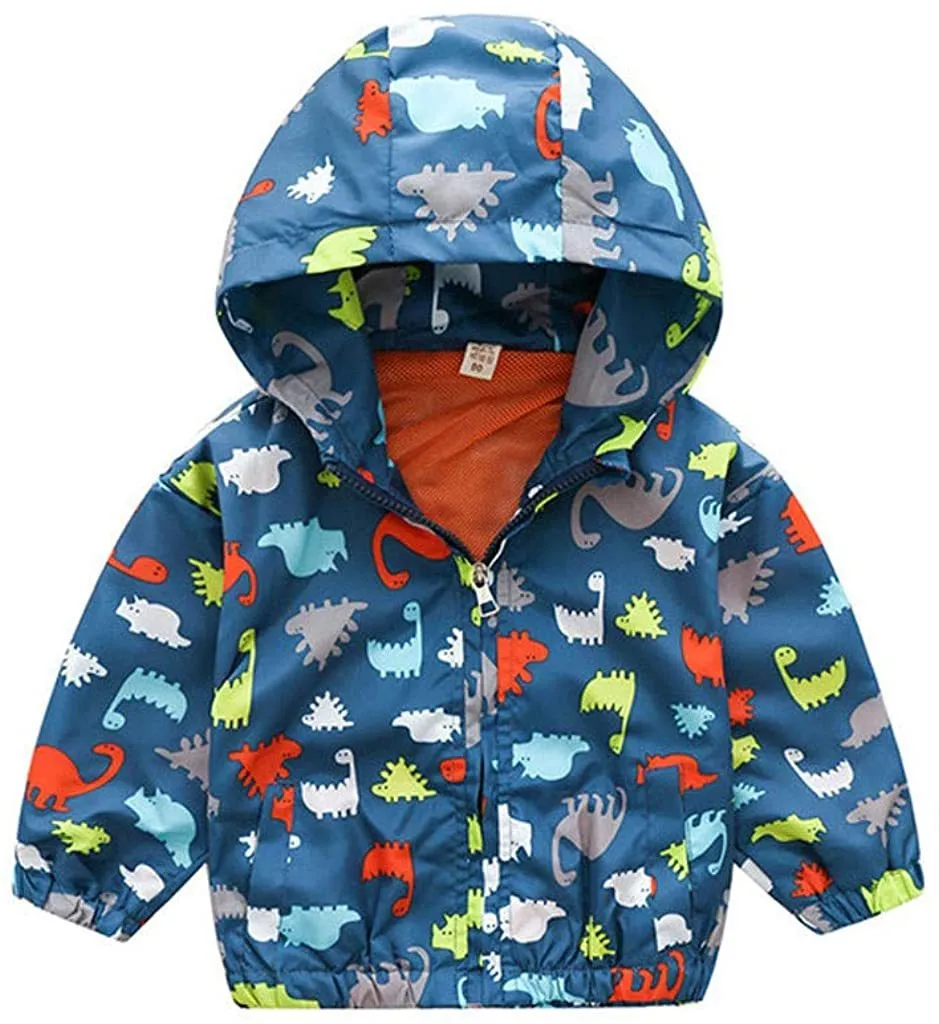 Toddler Boys Girls Jacket Hooded Trench Dinosaur Lightweight Kids Coats Windbreaker Outdoor