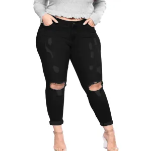 Tulucky Womens Plus Size Boyfriend Jeans Distressed Ripped Denim Pants Comfy Stretch Skinny Jeans(Black14W)