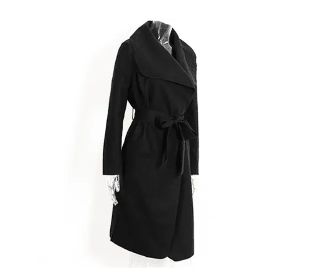 Turn-Down Ruffle Long Casual Coat