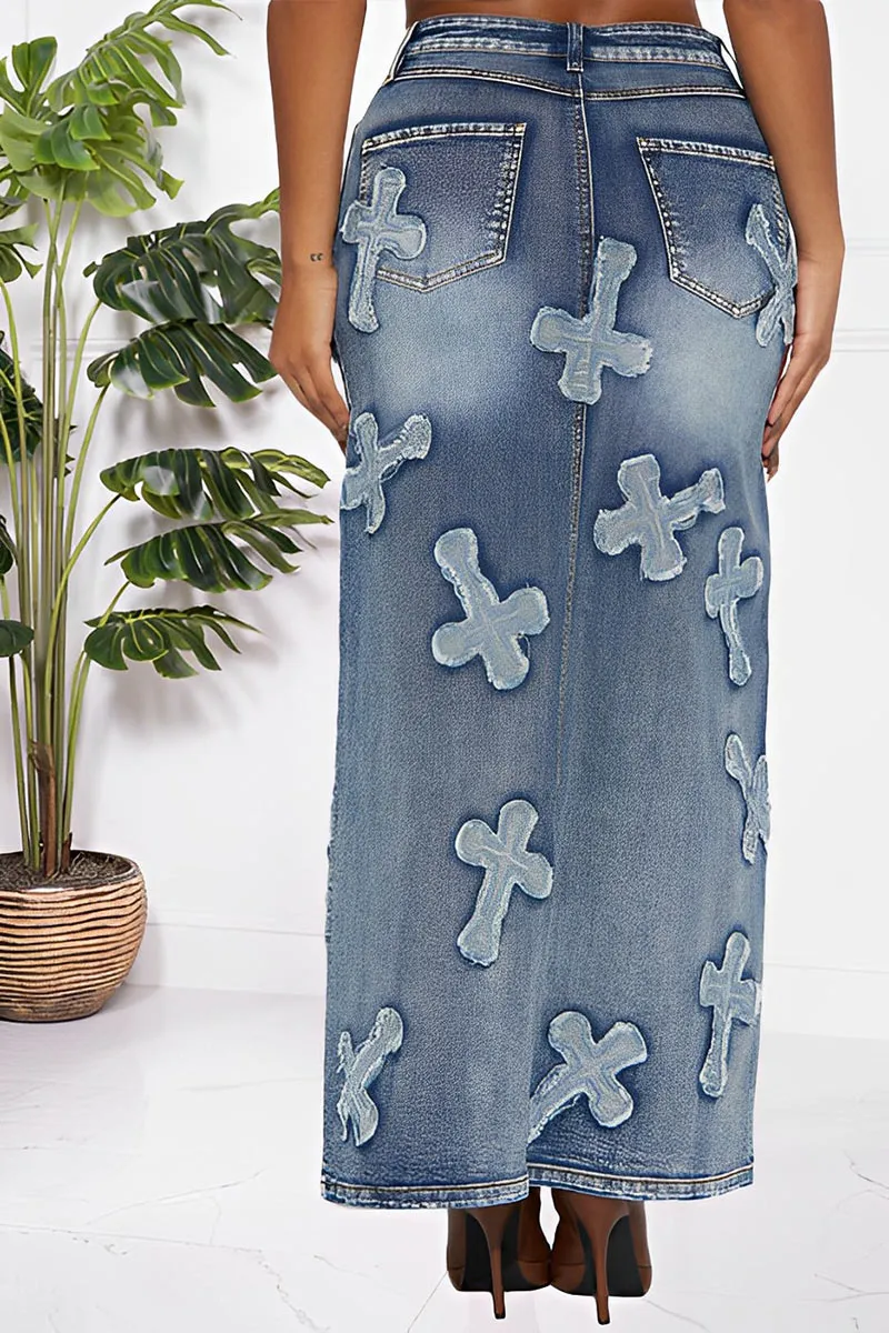 UK0148 Stretch Denim Jacket and Skirt Set