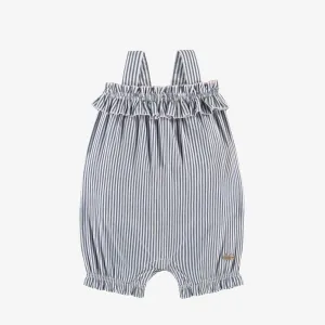 Une pièce bleu et crème à rayures verticales, naissance || Blue and cream one piece with vertical stripes, newborn