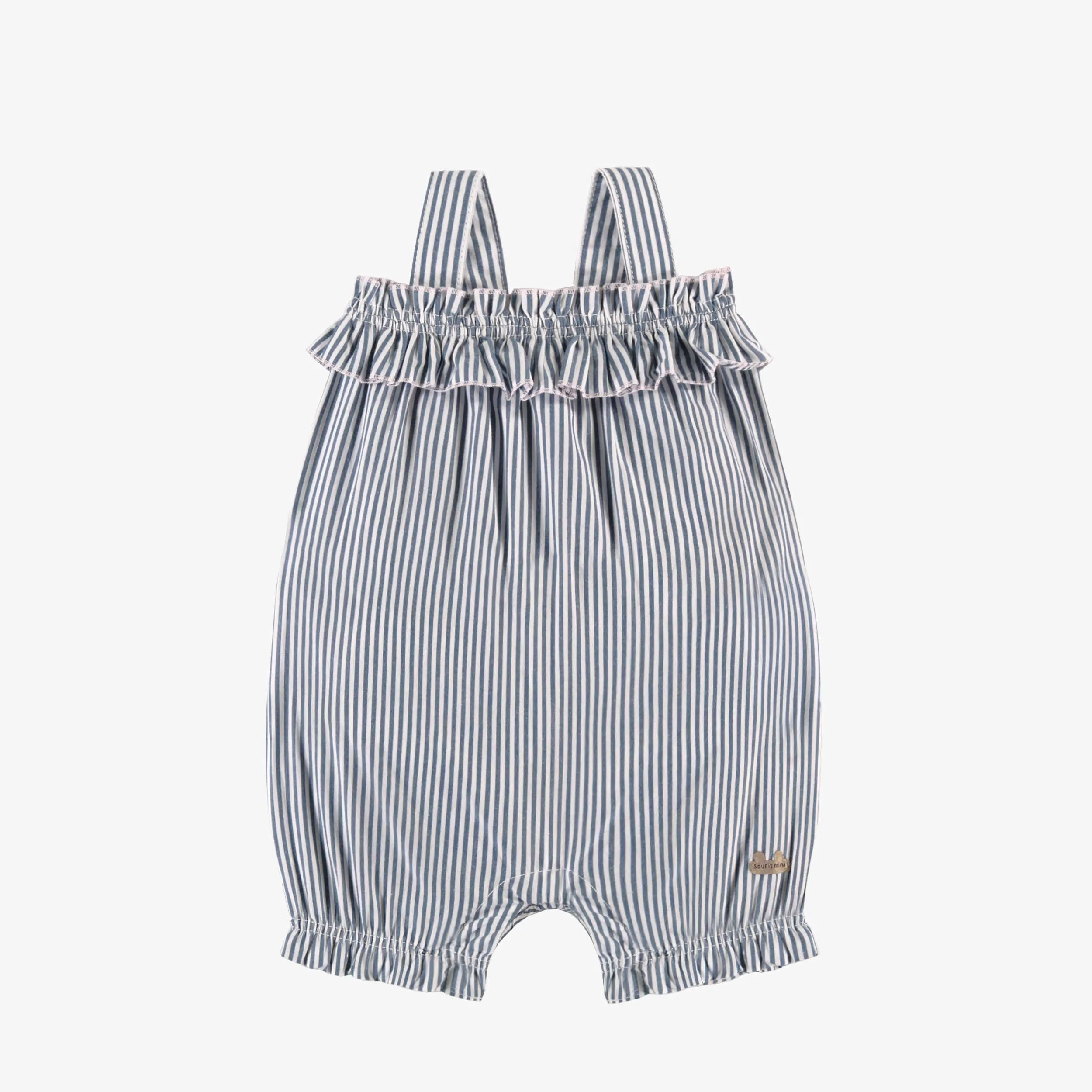 Une pièce bleu et crème à rayures verticales, naissance || Blue and cream one piece with vertical stripes, newborn