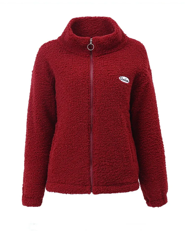 Valentina – Cozy Red Plush Winter Jacket for Women