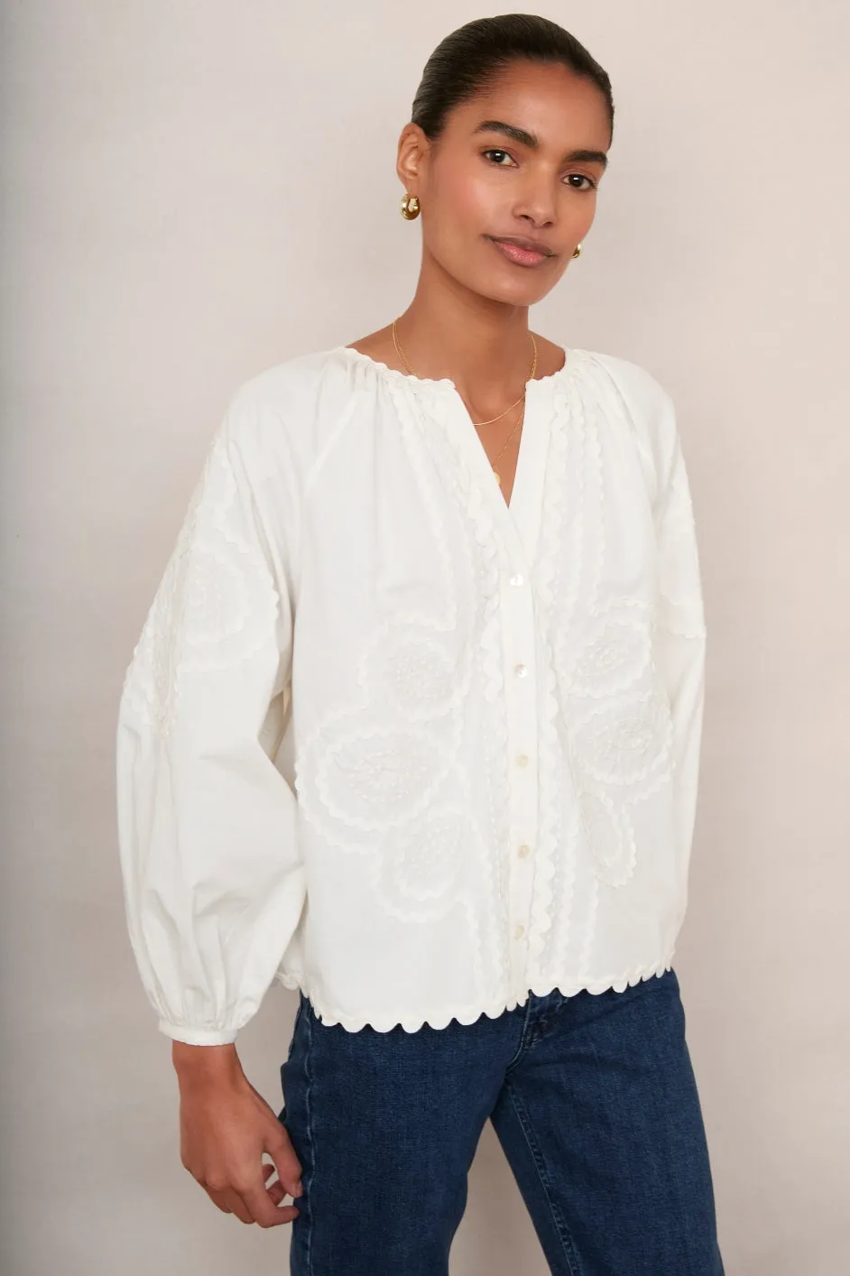 Veritie Ric Rac Blouse - Ivory