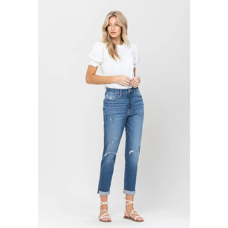 Vervet By Flying Monkey Distressed Double Cuff Mom Jeans