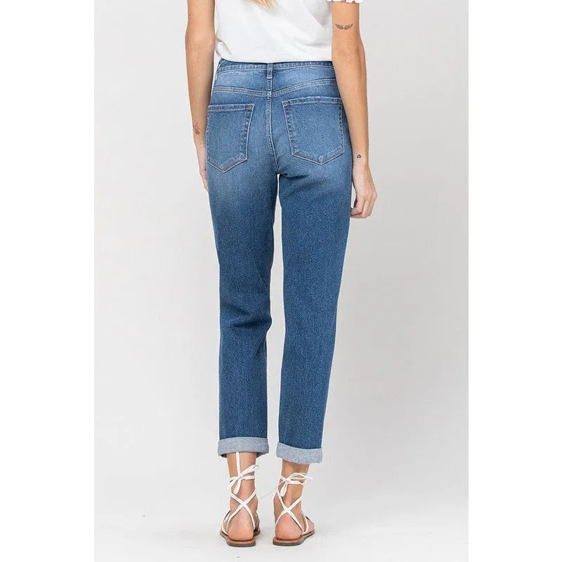 Vervet By Flying Monkey Distressed Double Cuff Mom Jeans